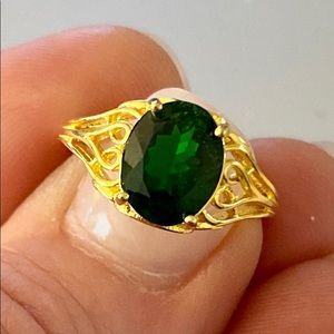 Green Chrome Diopside Faceted 925/ Gold Ring Size 7.